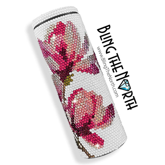 SOUTHERN MAGNOLIA Rhinestone Tumbler | 20oz Slurp Straight | Bling the North | Custom Bling Design | Glass Rhinestones | Straw Included
