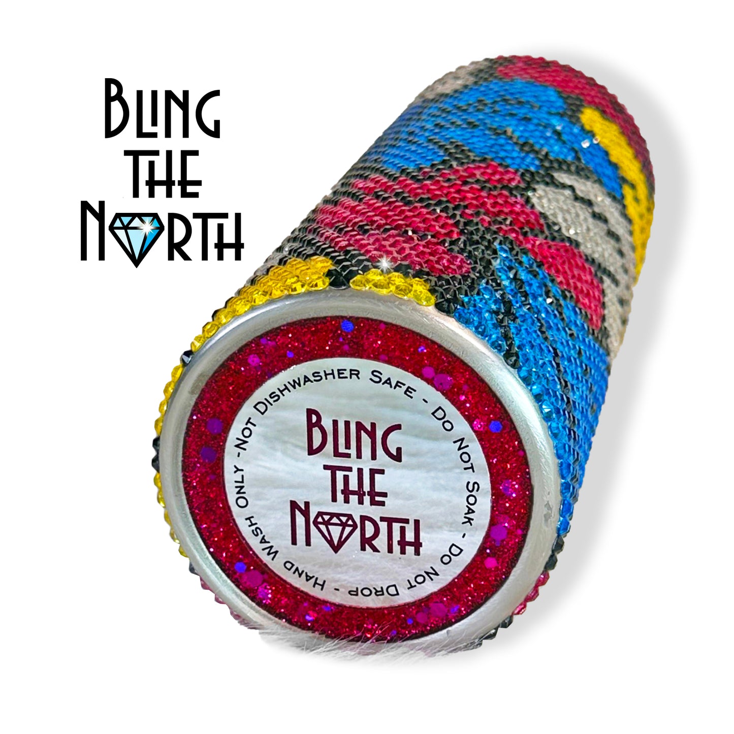 SPLASH Rhinestone Tumbler | 24oz Plump Straight | Bling the North | Custom Bling Design | Glass Rhinestones | Straw Included | Water