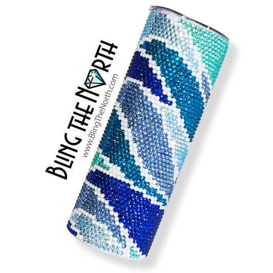 STORMY SEAS Rhinestone Tumbler | 20oz Skinny Straight | Bling the North | Custom Bling Design | Glass Rhinestones | Straw