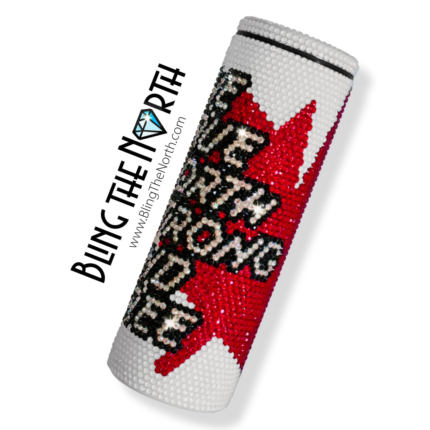 TRUE NORTH Oh Canada Rhinestone Tumbler | 20oz Slurp Straight | Bling the North | Custom Bling Design | Glass Rhinestones | Straw Included