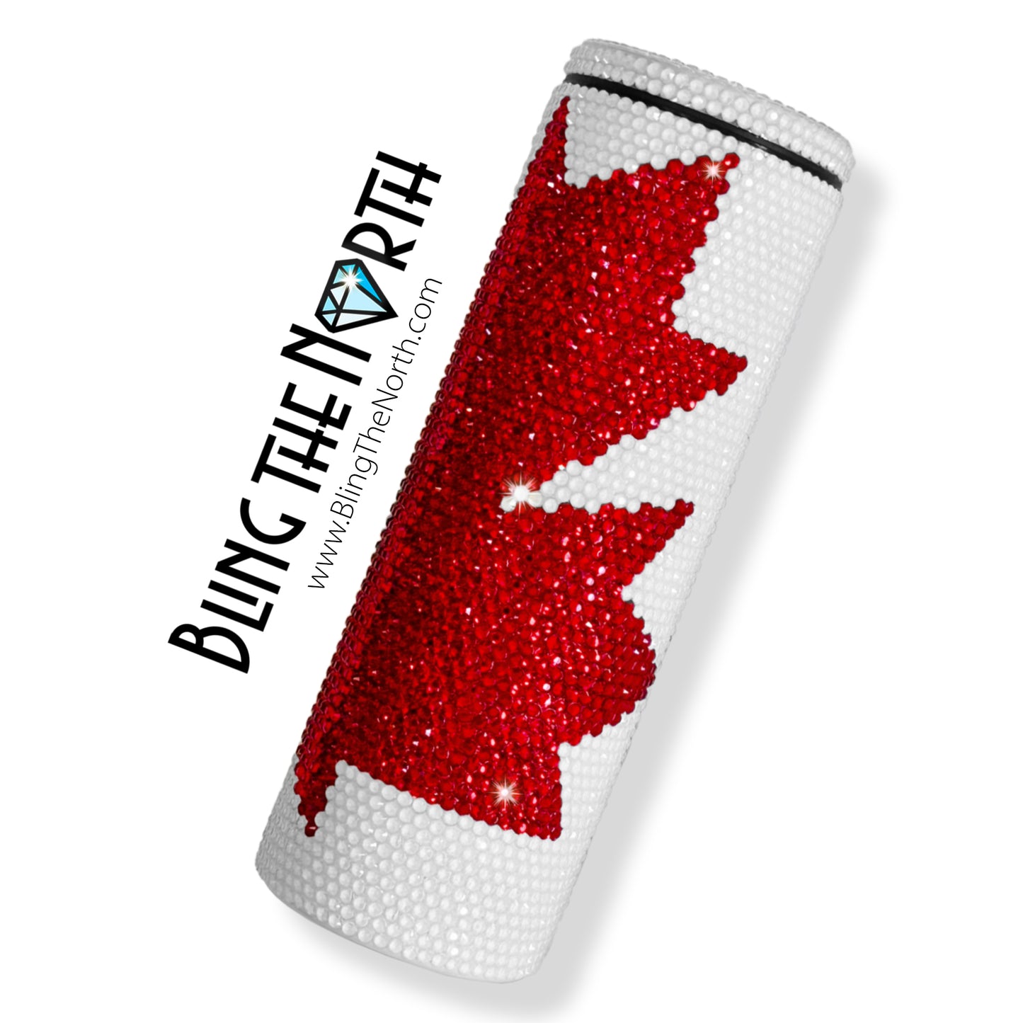 TRUE NORTH Oh Canada Rhinestone Tumbler | 20oz Slurp Straight | Bling the North | Custom Bling Design | Glass Rhinestones | Straw Included