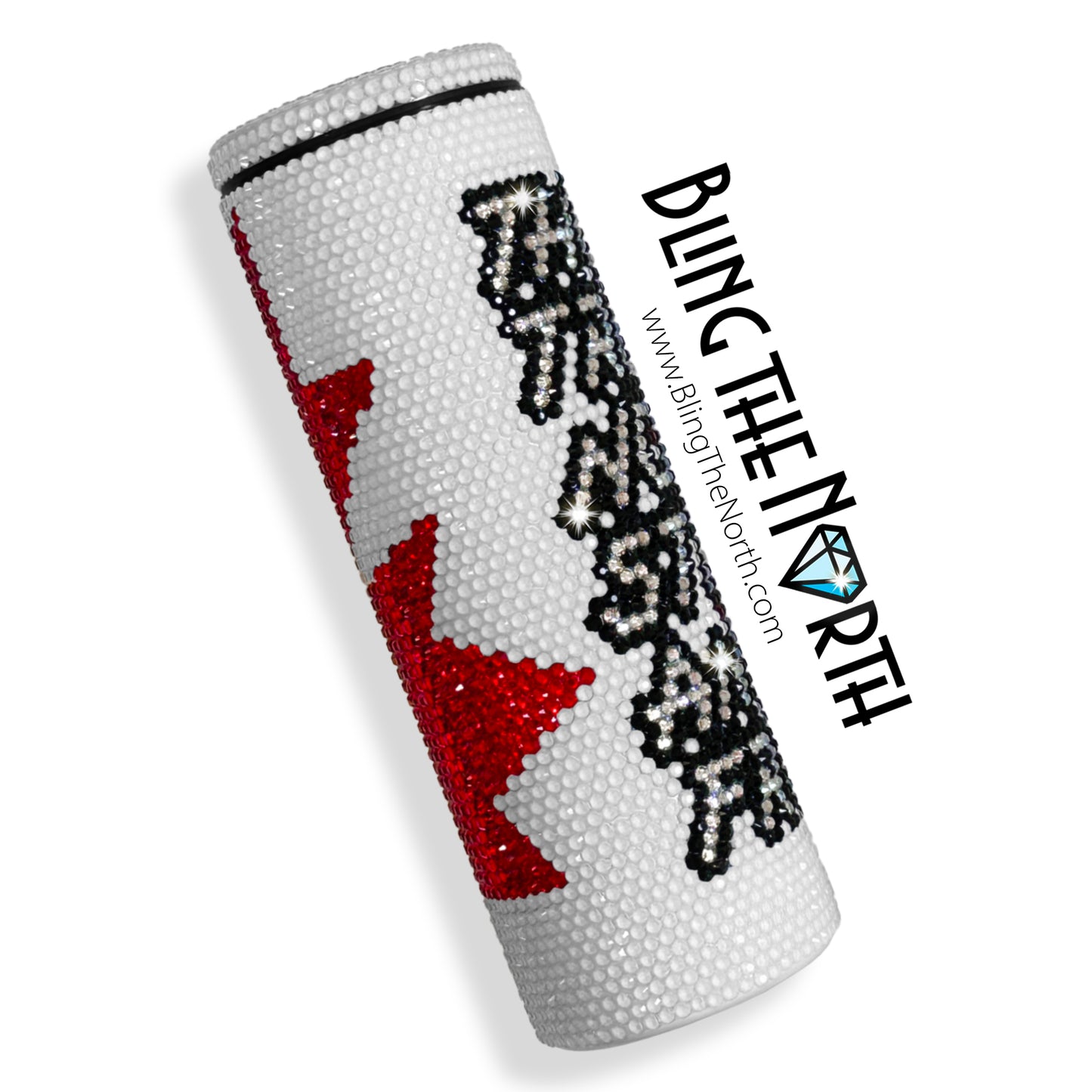 TRUE NORTH Oh Canada Rhinestone Tumbler | 20oz Slurp Straight | Bling the North | Custom Bling Design | Glass Rhinestones | Straw Included