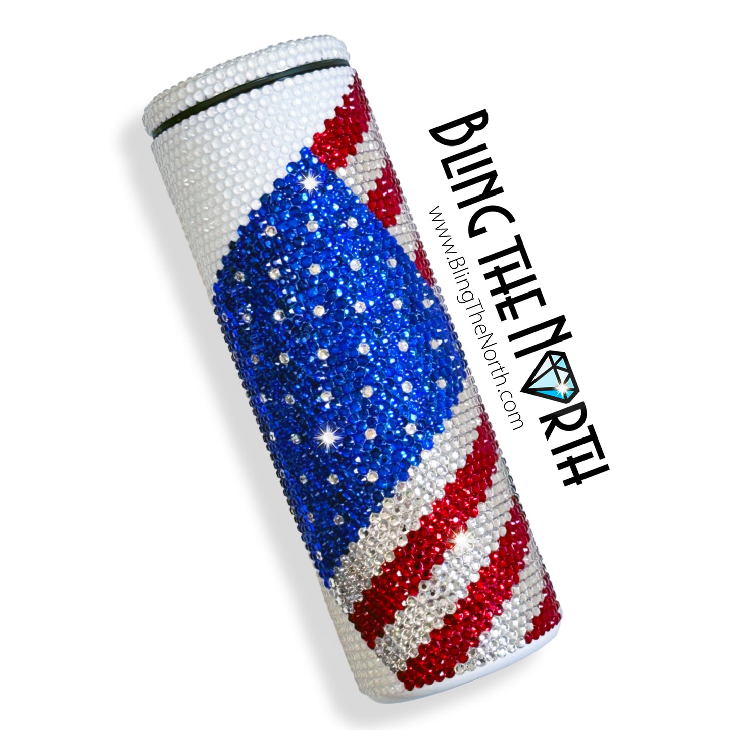 WE THE PEOPLE American Flag Rhinestone Tumbler | 20oz Slurp Straight | Bling the North | Custom Bling Design | Glass Rhinestones | Straw Included