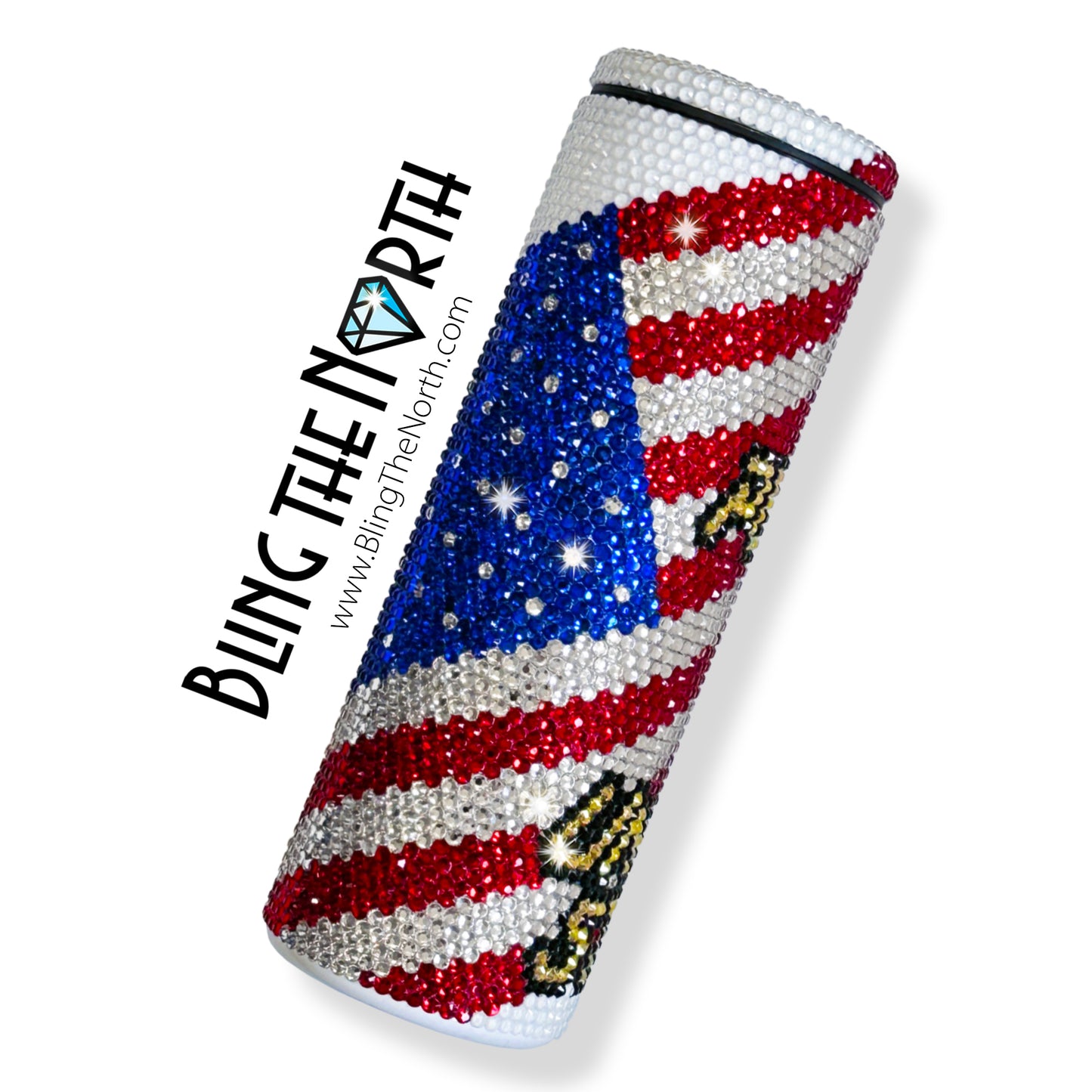 WE THE PEOPLE American Flag Rhinestone Tumbler | 20oz Slurp Straight | Bling the North | Custom Bling Design | Glass Rhinestones | Straw Included
