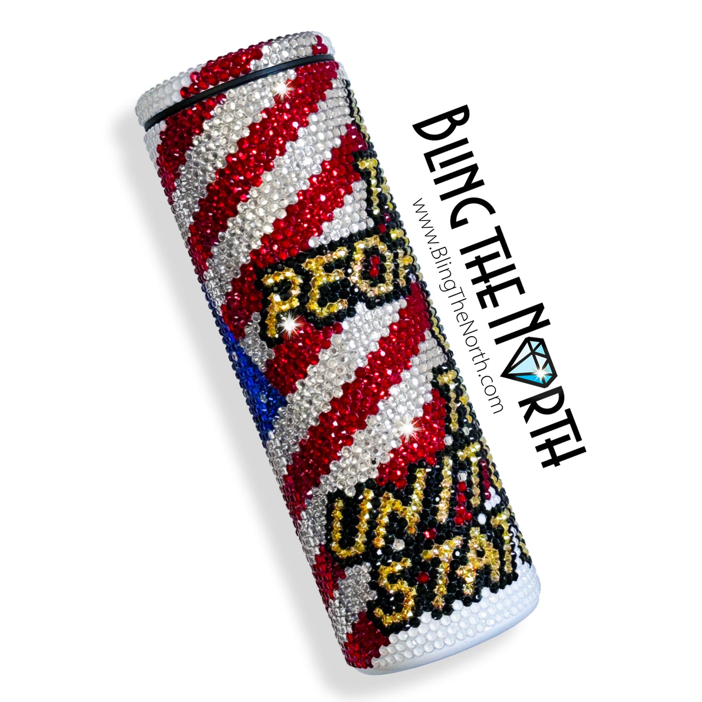 WE THE PEOPLE American Flag Rhinestone Tumbler | 20oz Slurp Straight | Bling the North | Custom Bling Design | Glass Rhinestones | Straw Included