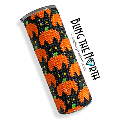BLACK CATS and PUMPKINS Rhinestone Pattern Template | SS20 5mm - 20oz Straight Skinny Tumbler Design | PNG for Sublimation or Vinyl