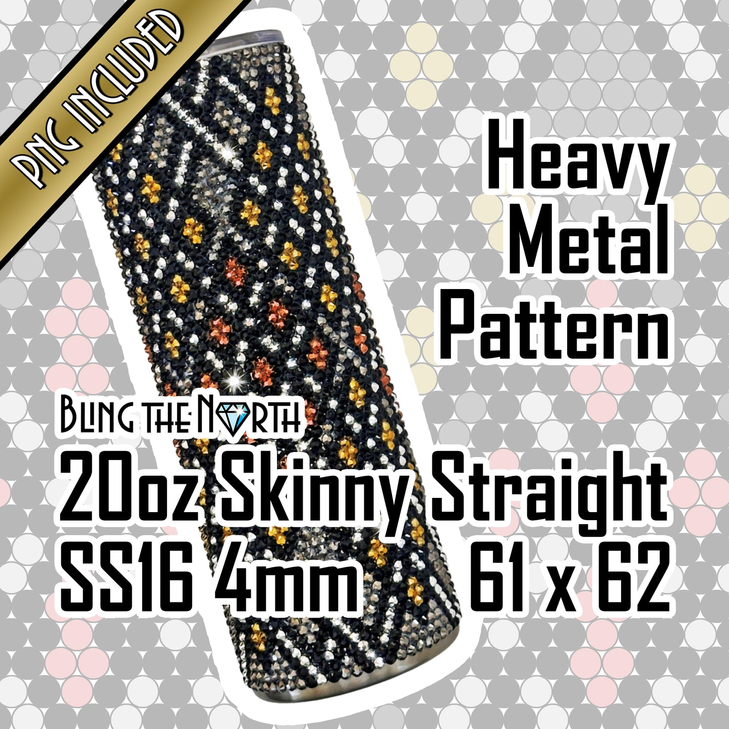 HEAVY METAL Rhinestone Pattern Template | SS16 4mm - 20oz Skinny Straight Tumbler Design | PNG for Sublimation or Vinyl