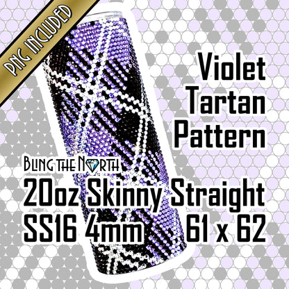 VIOLET TARTAN Rhinestone Pattern Template | SS16 4mm - 20oz Skinny Straight Tumbler Design | PNG for Sublimation or Vinyl
