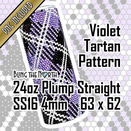 VIOLET TARTAN Rhinestone Pattern Template | SS16 4mm - 24oz Plump Straight Tumbler Design | PNG for Sublimation or Vinyl
