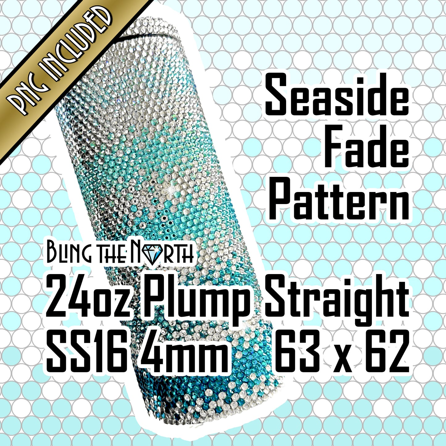 SEASIDE FADE Rhinestone Pattern Template | SS16 4mm - 24oz Plump Straight Tumbler Design | PNG for Sublimation or Vinyl