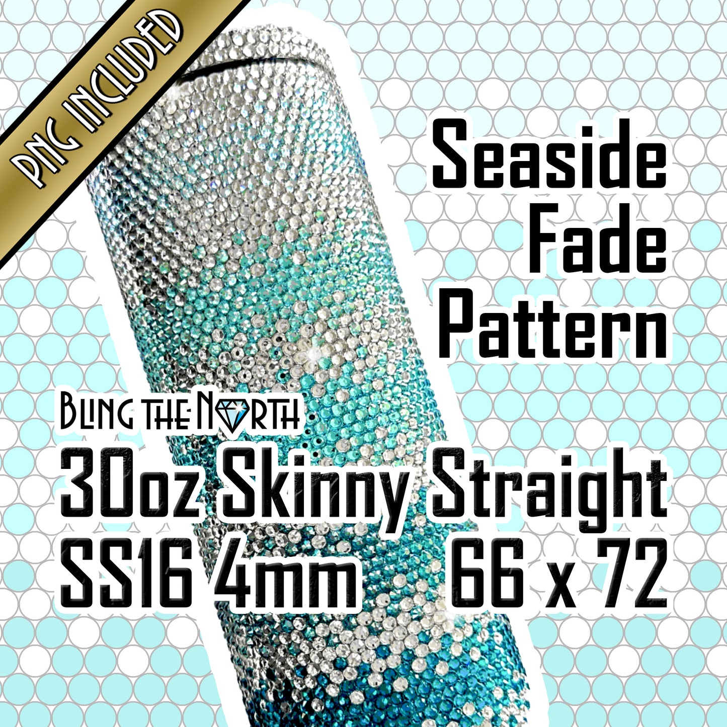 SEASIDE FADE Rhinestone Pattern Template  | SS16 4mm - 30oz Skinny Straight Tumbler Design | PNG for Sublimation or Vinyl