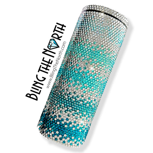 SEASIDE FADE Rhinestone Tumbler | 20oz Slurp Straight | Bling the North | Custom Bling Design | Glass Rhinestones | Straw Included