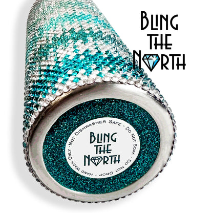 SEASIDE FADE Rhinestone Tumbler | 20oz Slurp Straight | Bling the North | Custom Bling Design | Glass Rhinestones | Straw Included