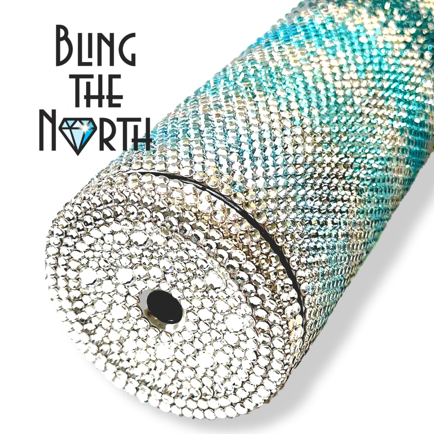SEASIDE FADE Rhinestone Tumbler | 20oz Slurp Straight | Bling the North | Custom Bling Design | Glass Rhinestones | Straw Included