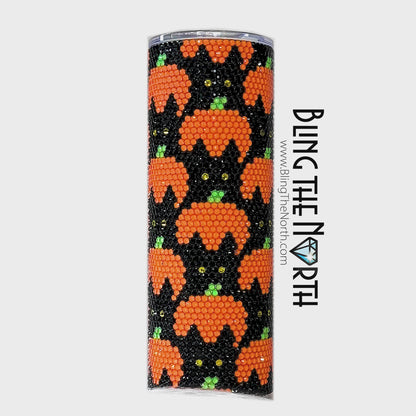 BLACK CATS and PUMPKINS Rhinestone Pattern Template | SS20 5mm - 20oz Straight Skinny Tumbler Design | PNG for Sublimation or Vinyl